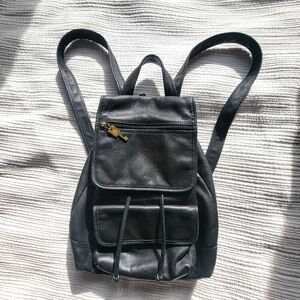Vintage Fossil Black Leather Backpack